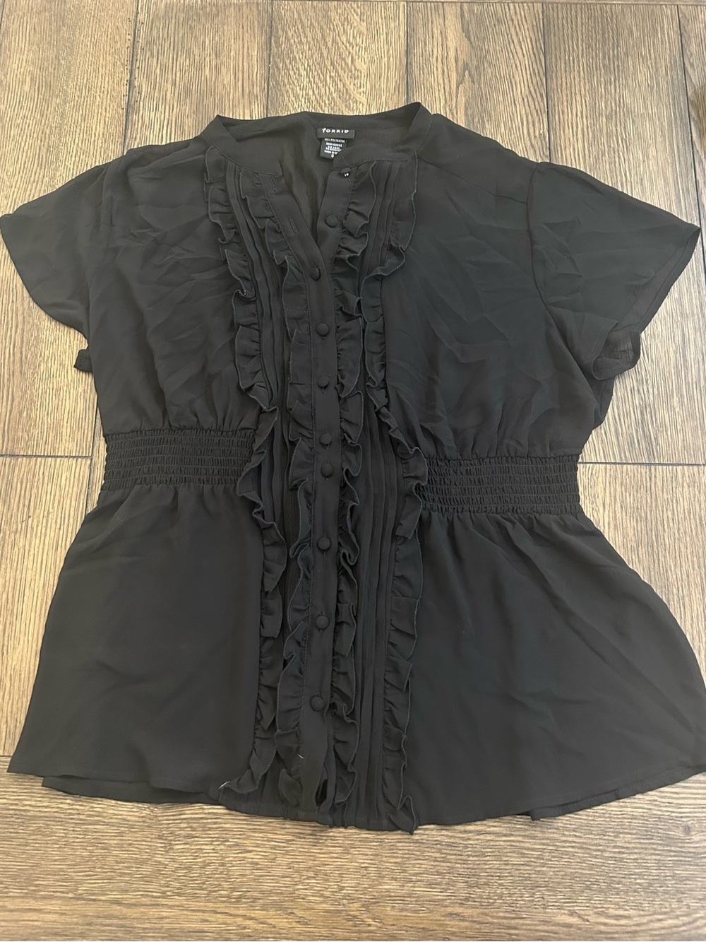Torrid Black Ruffled Short-Sleeve Blouse